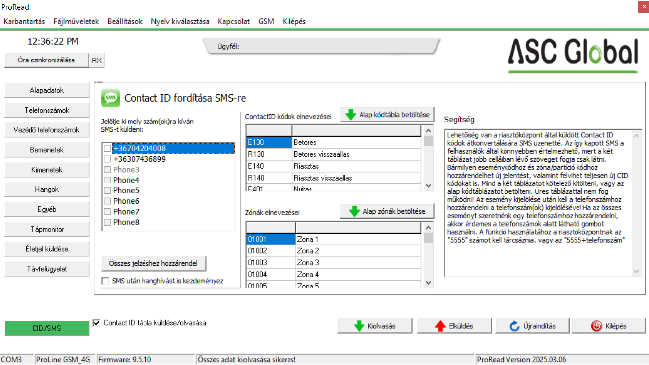 Contact ID beállítás ProRead - ProLine 4G Cloud