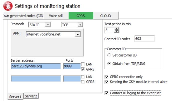 Setting of monitoring station - GPRS Connection